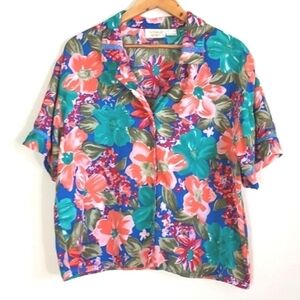 Victoria Secret Vintage Gold Label Bright Floral Pajama Top Size Large